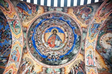 Gemälde von Zahari Zograf an den Außenwänden des Rila-Klosters